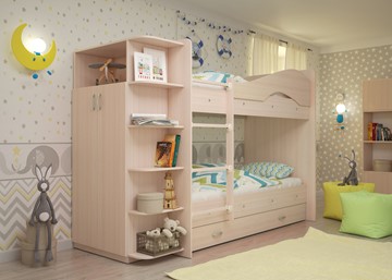 Детская кровать для девочки Мая на щитах со шкафом и ящиками, цвет Млечный дуб в Благовещенске