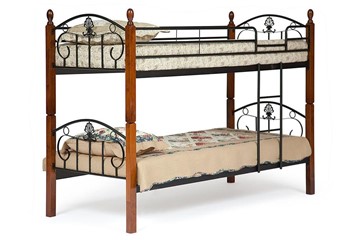 Детская кровать BOLERO двухярусная дерево гевея/металл, 90*200 см (bunk bed), красный дуб/черный в Благовещенске