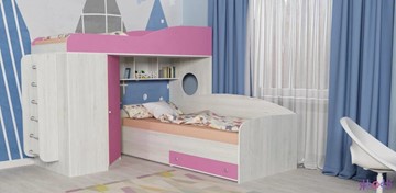 Детская кровать-чердак Кадет-2 с металлической лестницей, корпус Винтерберг, фасад Розовый в Благовещенске