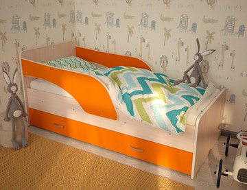 Детская кровать с ящиками Максимка, корпус Млечный дуб, фасад Оранжевый в Благовещенске