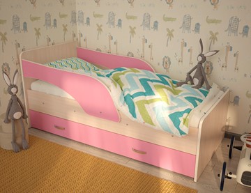 Кровать с ящиками Максимка, корпус Млечный дуб, фасад Розовый в Благовещенске