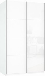 Шкаф 2-х створчатый Прайм (ДСП/Белое стекло) 1600x570x2300, белый снег в Благовещенске