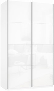 Шкаф-купе двухдверный Прайм (Белое стекло/Белое стекло) 1200x570x2300, белый снег в Благовещенске