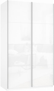 Шкаф Прайм (Белое стекло/Белое стекло) 1400x570x2300, белый снег в Благовещенске
