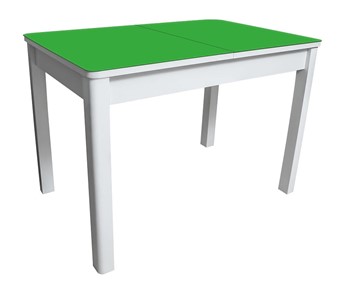 Обеденный раздвижной стол Айсберг-02 СТ2, белое ЛДСП/стекло зеленое/прямые массив белый в Благовещенске