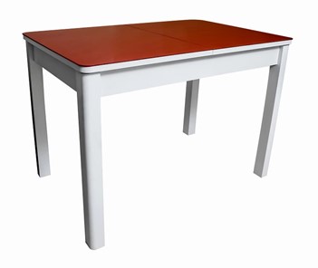 Кухонный стол раскладной Айсберг-01 СТ2, белое ЛДСП/стекло алое/прямые массив белый в Благовещенске
