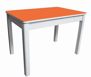 Кухонный стол раскладной Айсберг-01 СТ2, белое ЛДСП/стекло оранжевое/прямые массив белый в Благовещенске