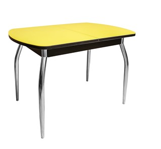 Обеденный раздвижной стол ПГ-01 СТ2, венге/желтое стекло/35 хром гнутые металл в Благовещенске