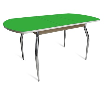 Кухонный раскладной стол ПГ-07 СТ2, дуб молочный/зеленое стекло/35 хром гнутые металл в Благовещенске
