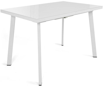 Кухонный стол раскладной Сальвадор-1G (ноги белые, стекло cristal/белый цемент) в Благовещенске