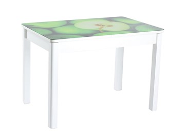 Кухонный стол раскладной Айсберг-02 СТФ, белое лдсп/зеленые яблоки/40 прямые массив белые в Благовещенске