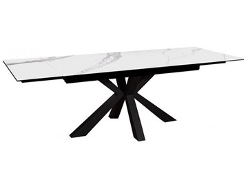 Керамический кухонный стол раздвижной DikLine SFE140 Керамика Белый мрамор/подстолье черное/опоры черные (2 уп.) в Благовещенске