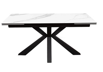 Керамический стол раздвижной DikLine SFE160 Керамика Белый мрамор/подстолье черное/опоры черные (2 уп.) в Благовещенске