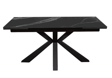 Керамический обеденный стол раздвижной DikLine SFE160 Керамика Черный мрамор/подстолье черное/опоры черные (2 уп.) в Благовещенске