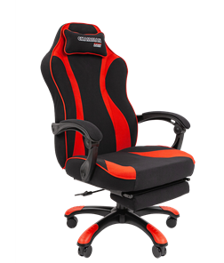 Кресло игровое CHAIRMAN GAME 35 с выдвижной подставкой для ног Ткань  черная / Ткань красная в Благовещенске