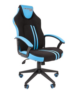 Кресло игровое CHAIRMAN GAME 26  Экокожа - Ткань стандарт. Черный/голубой в Благовещенске