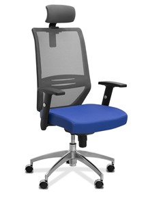 Офисное кресло для персонала Aero с подголовником, сетка/ткань TW / черная/ синяя в Благовещенске