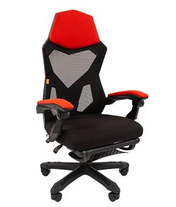 Офисное кресло CHAIRMAN 571 с подставкой для ног , сетчатый акрил / полиэстер черный/красный в Благовещенске