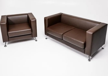 Комплект мебели Альбиони коричневый кожзам  диван 2Д + кресло в Благовещенске