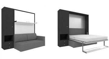 Кровать-шкаф Кровать-трансформер Smart (ШЛ+КД 1400), шкаф левый, правый подлокотник в Благовещенске