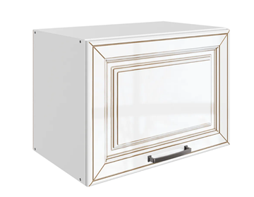Шкаф на кухню Атланта L500 Н360 (1 дв. гл.) эмаль (белый/белый глянец патина золото) в Благовещенске