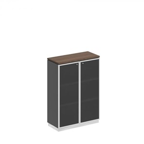 Шкаф для документов средний со стеклянными дверьми в рамке Bravo, дуб гладстоун/антрацит премиум (90х40х124,6) в Благовещенске