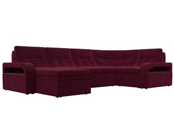 П-образный диван Лига-035, Бордовый (Микровельвет) в Благовещенске