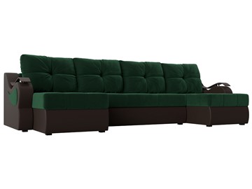 П-образный диван Меркурий П, Зеленый\Коричневый (Велюр\Экокожа) в Благовещенске