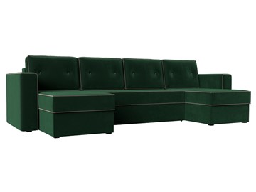 Большой П-образный диван Принстон, Зеленый\Коричневый (Велюр) боннель в Благовещенске