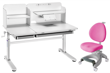 Комплект парта + кресло Iris II Grey + Cielo Pink + чехол для кресла в подарок в Благовещенске
