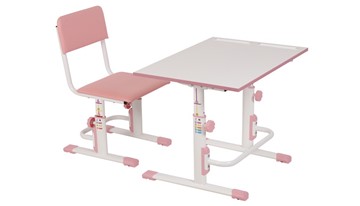Комплект детской мебели POLINI Kids Растущая парта-трансформер М1 и стул регулируемый L Белый-розовый в Благовещенске