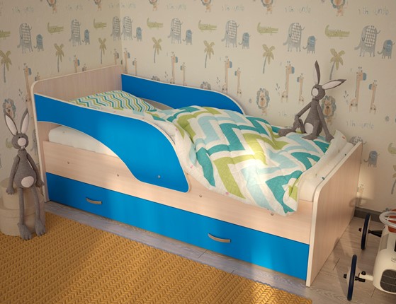Детская кровать Максимка, корпус Млечный дуб, фасад Синий в Благовещенске - изображение