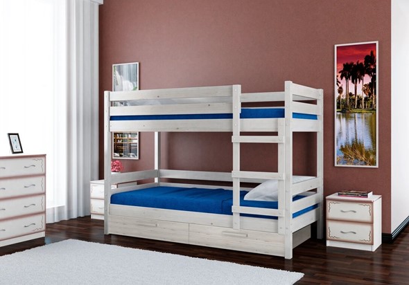 Детская кровать Джуниор двухъярусная с ящиками (Белый Античный) в Благовещенске - изображение