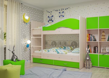 Детская 2-этажная кровать Мая на щитах, корпус Млечный дуб, фасад Салатовый в Благовещенске - предосмотр 2