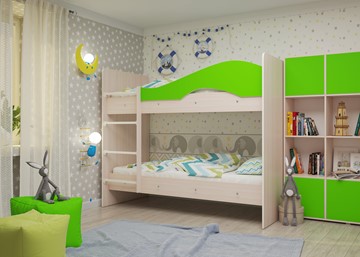 Детская 2-этажная кровать Мая на щитах, корпус Млечный дуб, фасад Салатовый в Благовещенске - предосмотр 1