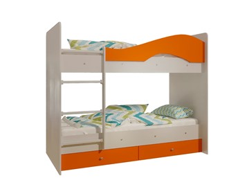 Детская 2-этажная кровать Мая с 2 ящиками на щитах, корпус Млечный дуб, фасад Оранжевый в Благовещенске - предосмотр 4