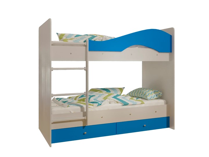 Двухъярусная кровать Мая с 2 ящиками на щитах, корпус Млечный дуб, фасад Синий в Благовещенске - изображение 4
