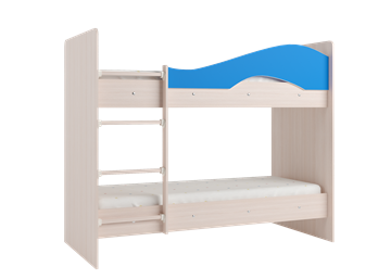 Двухъярусная кровать Мая с 2 ящиками на щитах, корпус Млечный дуб, фасад Синий в Благовещенске - предосмотр 2