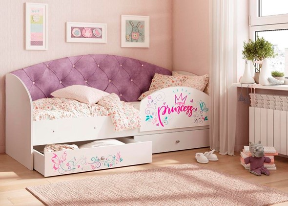 Детская кровать Эльза с бортиком, Фиолетовый (латы) в Благовещенске - изображение
