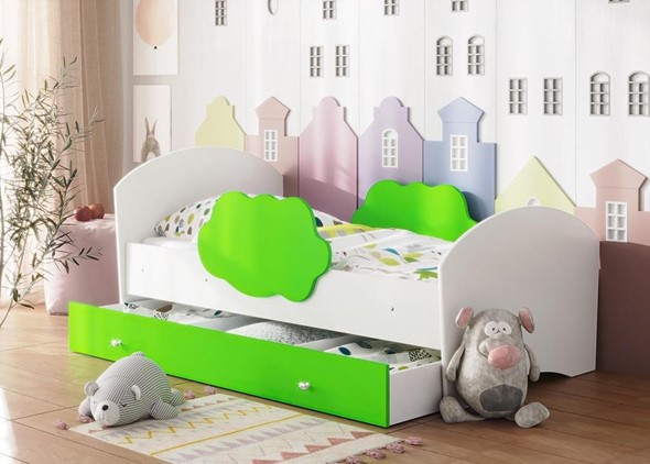 Кровать детская Тучка с ящиком, корпус Белый, фасад Лайм в Благовещенске - изображение