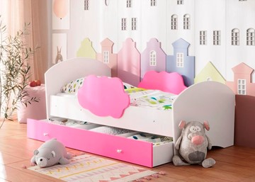 Детская кровать с бортиками Тучка с ящиком, корпус Белый, фасад Розовый в Благовещенске