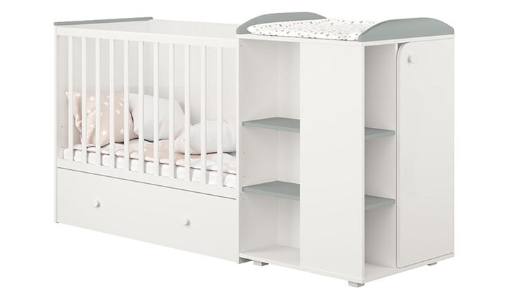 Детская кровать с комодом POLINI Kids Ameli 800 Белый / Серый, серия AMELI в Благовещенске - изображение 1