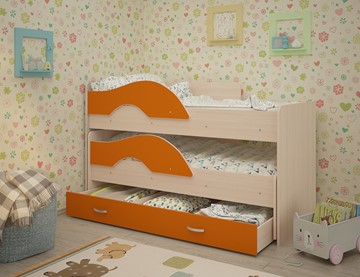 Детская 2-этажная кровать Радуга 1.6 с ящиком, корпус Млечный дуб, фасад Оранжевый в Благовещенске