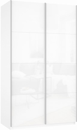 Шкаф-купе двухдверный Прайм (Белое стекло/Белое стекло) 1200x570x2300, белый снег в Благовещенске - изображение