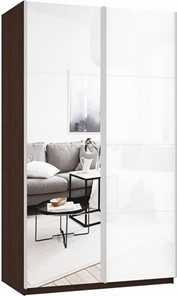 Шкаф 2-дверный Прайм (Зеркало/Белое стекло) 1600x570x2300, венге в Благовещенске - предосмотр