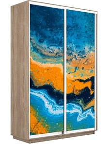 Шкаф 2-дверный Экспресс 1400x600x2200, Абстракция оранжево-голубая/дуб сонома в Благовещенске
