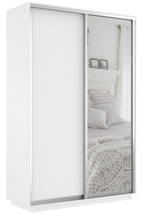 Шкаф двухдверный Экспресс (ДСП/Зеркало) 1200х600х2400, белый снег в Благовещенске - изображение
