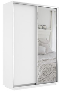 Шкаф 2-дверный Экспресс (ДСП/Зеркало) 1400х600х2400, белый снег в Благовещенске