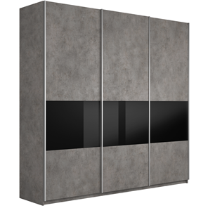 Шкаф 3-створчатый Широкий Прайм (ДСП / Черное стекло) 2400x570x2300, Бетон в Благовещенске