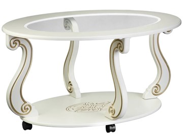 Стеклянный столик Овация-С, на колесах, слоновая кость-золото в Благовещенске